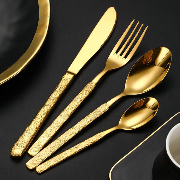 4 Piece Stainless Steel Titanium Plating Goldware Cutlery Set