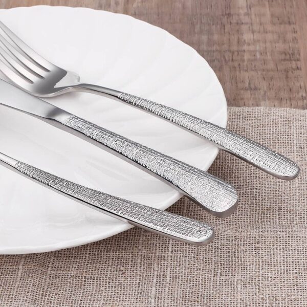 5 Piece Stainless Steel Hammered Silverware Set
