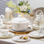 Porcelain Ceramic Nordic colour glaze gold rim Tableware sets