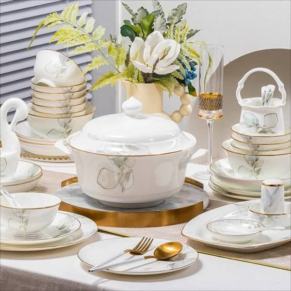 Porcelain Ceramic Nordic colour glaze gold rim Tableware sets