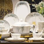 Porcelain Ceramic Nordic colour glaze gold rim Tableware sets - Image 2