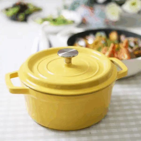 Yellow enamel cast iron cookware