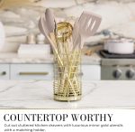 Styled settings 7-Piece Beige & Gold Kitchen Utensils Set – Non-Toxic Silicone & Stainless Steel Tools for Cooking, Serving, & Hosting – Ideal for Nonstick Cookware & Modern Kitchens, with Gold Utensil Holder - Image 8