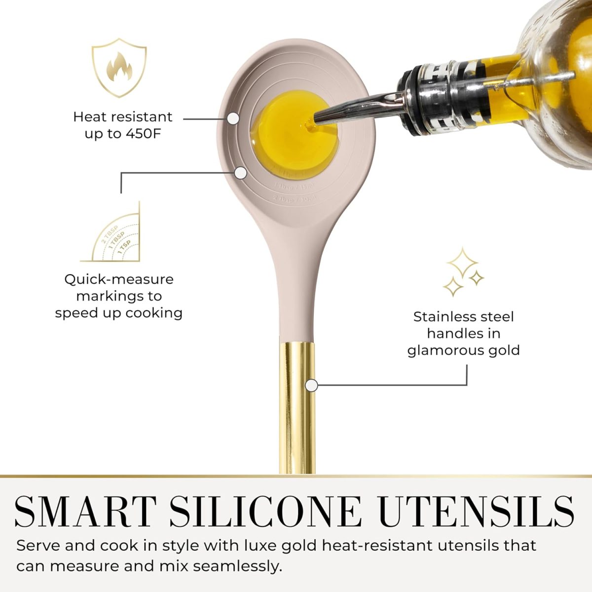 Styled settings 7-Piece Beige & Gold Kitchen Utensils Set – Non-Toxic Silicone & Stainless Steel Tools for Cooking, Serving, & Hosting – Ideal for Nonstick Cookware & Modern Kitchens, with Gold Utensil Holder - Image 6