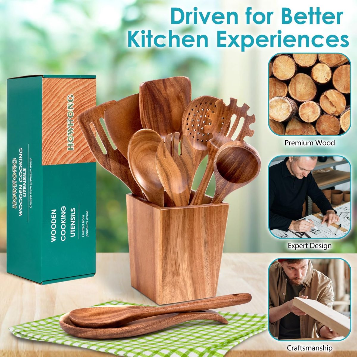 11-Piece Natural Acacia Wooden Cooking Utensils Set 3 - Image 6