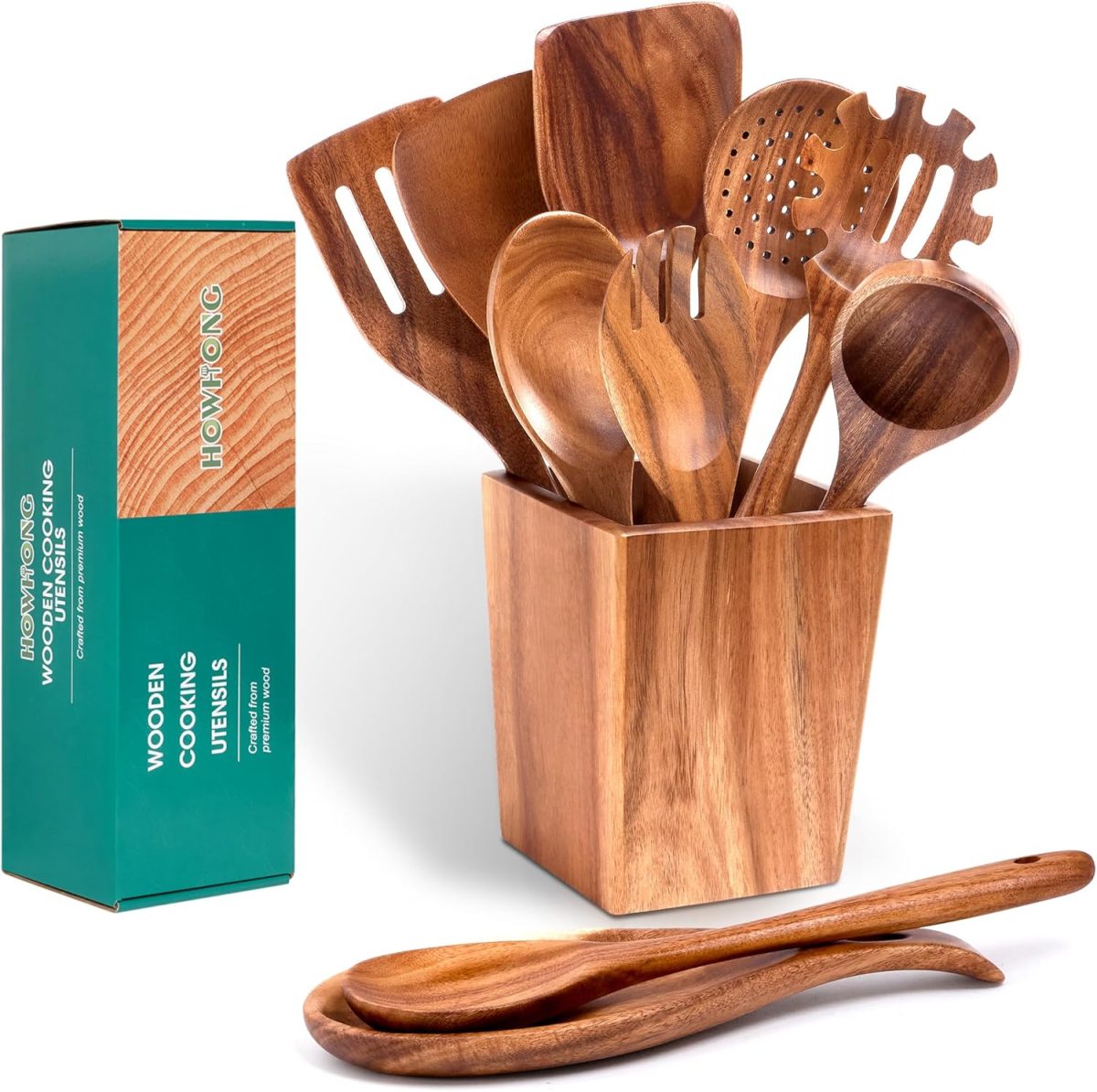 11-Piece Natural Acacia Wooden Cooking Utensils Set 3 - Image 2