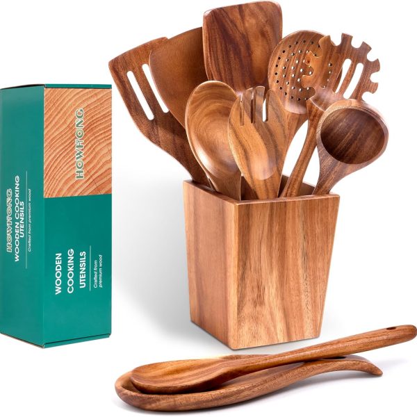 11-Piece Natural Acacia Wooden Cooking Utensils Set 3